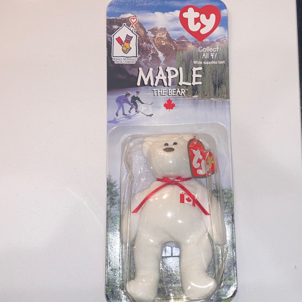 Ty Maple the Bear with Red Ribbon beanie baby Ronald McDonald RARE vintage 90s